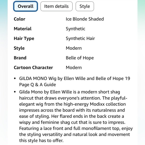 NWT MODIX X HAIR ENERGY GILDA MONO WIG BY ELLEN WILLIE ICE BLONDE SHADED - Picture 7 of 14